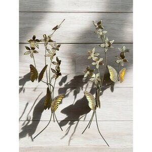 Homco Brass Butterfly & Flower Wall Art Decoration Set
